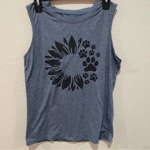 Blue Tank Top with Paw Print and Flower